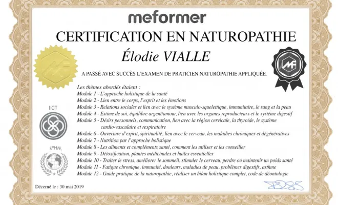 Diplôme naturopathe Elodie Vialle